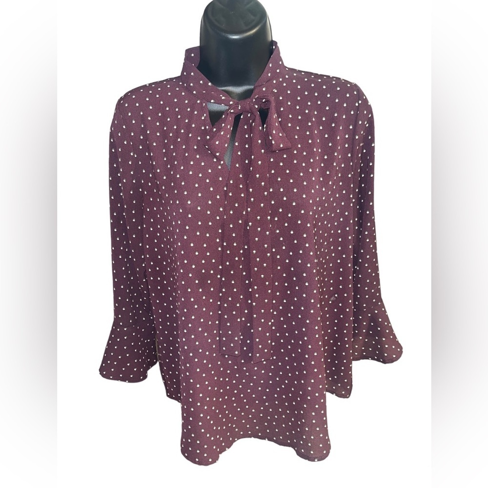 Sweet Wanderer Polka Dot Neck Tie Blouse L